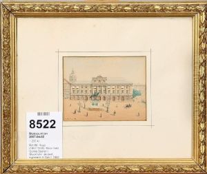 Motiv Med Gamla Operan I Stockholm, Akvarell, Signerade H Rahm 1892, 10,5x13,5 by Hugo Rahm
