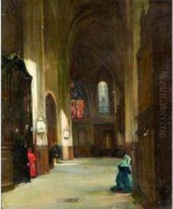 Scene Animee Dans L""eglise by Diodore Charles Rahoult