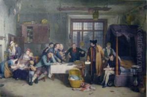 After Sir David Wilkie Ra , 'distraining For Rent', Handcoloured Engraving, 51cm X 66cm, Framed