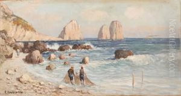 Paesaggio Di Mare Con Coppia Di Pescatori - view 1