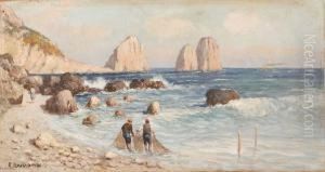 Paesaggio Di Mare Con Coppia Di Pescatori by Edoardo Raimondi