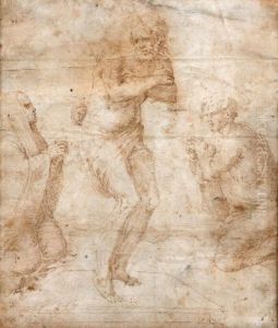Le Christ Adore Par Un Saint Et Une Sainte by Marcantonio Raimondi
