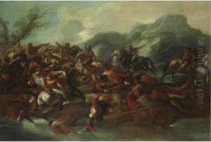 Scena Di Battaglia Lungo Un Fiume by Francesco Maria Raineri Il Schivenoglia