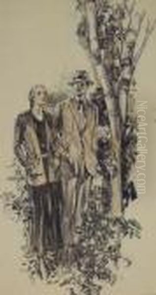 Young Man And Older Woman Walking In The Woods. - view 1