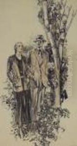 Young Man And Older Woman Walking In The Woods. by Henry P. Raleigh