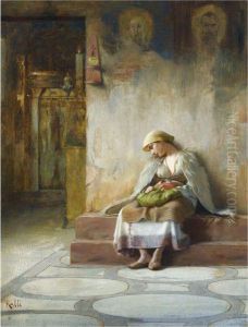 Young Girl Sleeping In A Church by Theodore Jacques Ralli