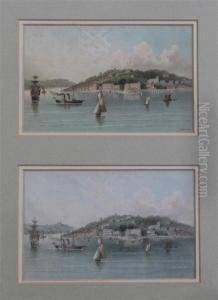 'east And West Cowes' And 'blackgang Chine', Postcard Designsfor Thomas Nelson And Sons, Framed With The Printed Cardsalongside 'east And West Cowes' And 'blackgang Chine', Postcard Designsfor Thomas Nelson And Sons, Framed With The Printed Cardsalongside