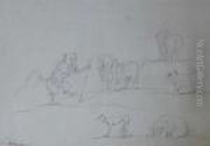 Study Of A Monkey And Five Dogs by Johann Heinrich Ramberg