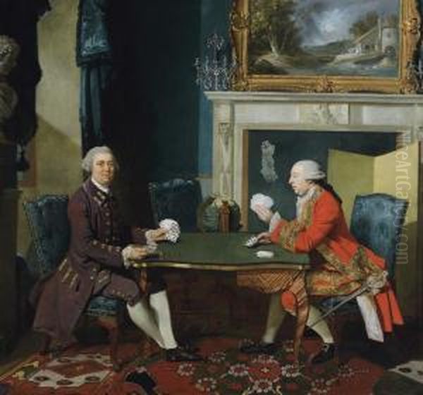 Double Portrait Of Two Gentlemen Playing Cards In An Interior - view 1