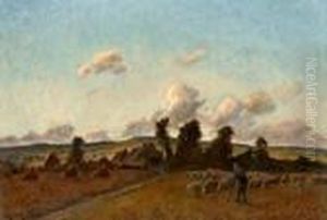 Berger Et Son Troupeau Dans La Plaine by Jules Louis Rame