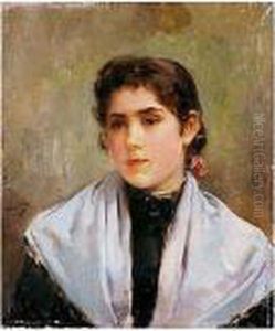Retrato De Nina Con Panuelo by Manuel Ramirez - Ibanez