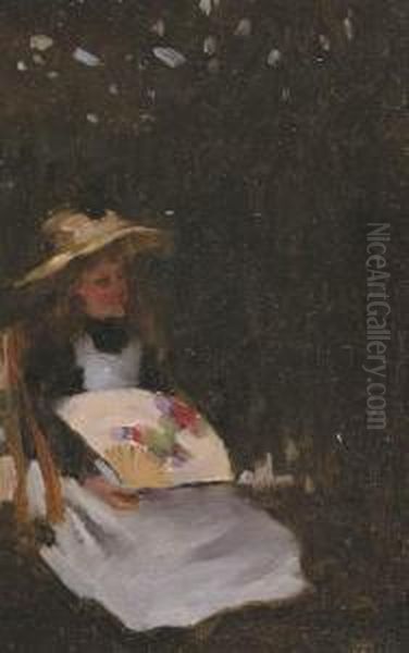 Young Girl In Hat With Fan - view 1
