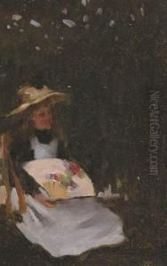 Young Girl In Hat With Fan by Hugh Ramsay