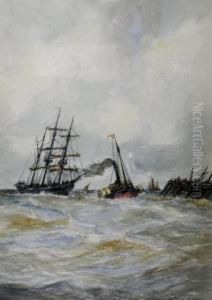 Sailing Boats And A Paddle Steamer Off A Jetty