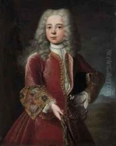 Portrait Of A Young Man, Three-quarter-length, In A Red Tunic With Gold Embroidered Sleeves, A Landscape Beyond by Jean Ranc