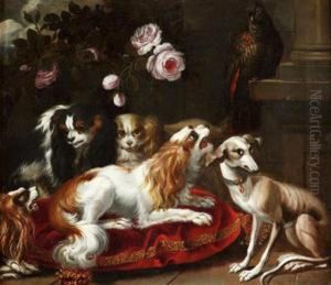 Perroquets Surveillant Des Levriers Et Un King Charles by Jean Ranc