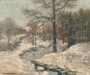 Winter Landscape With Woods And Stream by Paul A. Randall