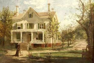Victorian House With Family In Summer, Signed Twice "f. W. Randle" And "frederic Randle" Lower Right