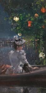 Femme Elegante En Yole Sous Les Lampions by Richard Ranft