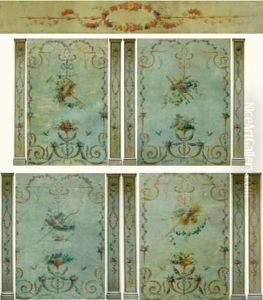 Ensemble De Seize Panneaux Decoratifs A Motifs De Guirlandes De Fleurs, De Fruits Et D'instruments Aratoires Comprenant : by Pierre Ranson