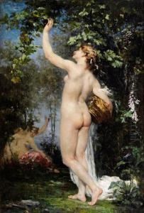 Jugendlicher Frauenakt Unter Weinreben by Joseph Victor Ranvier