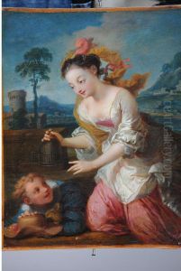 Jeune Femme Ecoutant De La Flute Avecun Oiseau Sur La Main