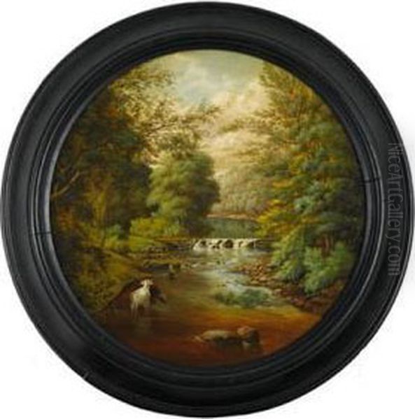 Landscape Of Forest Interior With Stream And Cattle - view 1