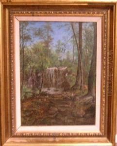 Forest Interior With Waterfall by J. Heyl Raser