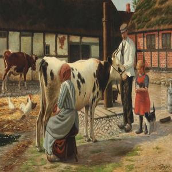 A Scene From A Farm House With Animals And Persons - view 1