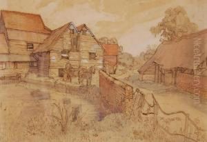 Horse Drawn Cart In The Farmyard by William Whitehead Ratcliffe