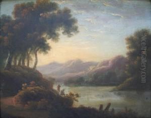 Extensive Lake Landscapes With Figures by John Rathbone