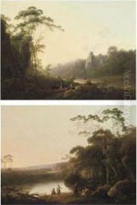 A Wooded River Landscape by John Rathbone