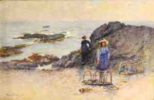 Children On A Rocky Beach by Alexander Wellwood Rattray
