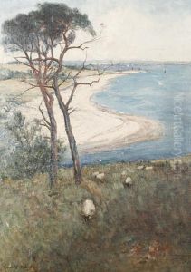 Sheep Grazing On A Hillside With A Coastal View Beyond by Alexander Wellwood Rattray