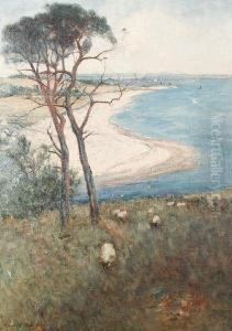 Sheep Grazing On A Hillside With A Coastalview Beyond by Alexander Wellwood Rattray