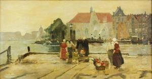 Bootsanleger Mit Blumenverkaufer An Der Anlegestelle In Den Haag by Alexander Rau