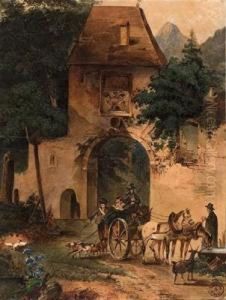Die Unterhaltung Vor Einem Schlosstor by Johann Josef Rauch