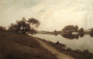 A River Landscape With A Figure In A Rowboat In The Foreground, 1908