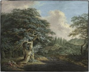 Waldige Landschaft Mit Kleinem Wasserfall by Johann Albrecht Friedrich Rauscher