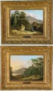 Paesaggio Arcadico Boschivo Con Pecore E Pastori In Riposo Ed Unaroccaforte Sullo Sfondo by Johann Albrecht Friedrich Rauscher