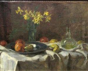 A Still Life With Fruit And Daffodils