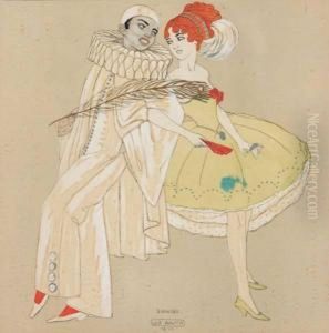 A Large Ink And Watercolour Costume Design by Leo Rauth