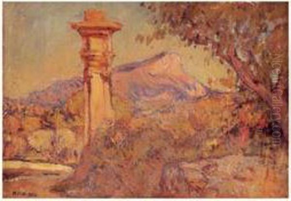 Paysage Provencal Avec Colonne A Chapiteau - view 1