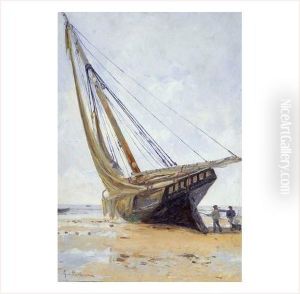 Voilier Sur La Plage by Leon Gustave Ravanne