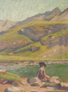 Femme Lisant Au Bord Du Lac by Marie Ravel