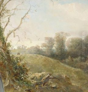 Landscape With Farm Worker In The Distance by John Samuel Raven