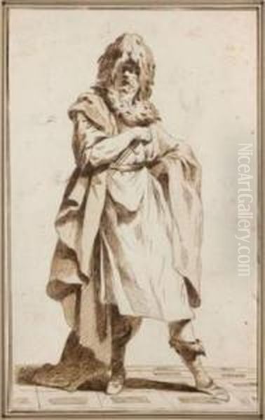 Homme Drape, Coiffe D'un Bonnet De Fourrure - view 1