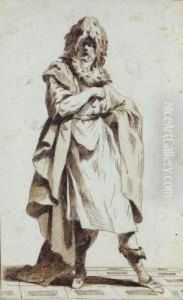 Portrait D'homme En Pied Au Chapeau De Fourrure by Simon Francois I Ravenet