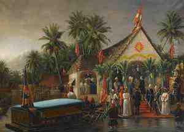 The Maharaja Of Travancore And His Younger Brother Welcoming Richard Temple-grenville, 3rd Duke Of Buckingham And Chandos, Governor-general Of Madras (1875-80), On His Official Visit To Trivandrum In 1880 - view 1