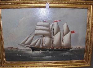 The Three Masted Schooner "ellen Wignall" At Sea by John Rawcliffe